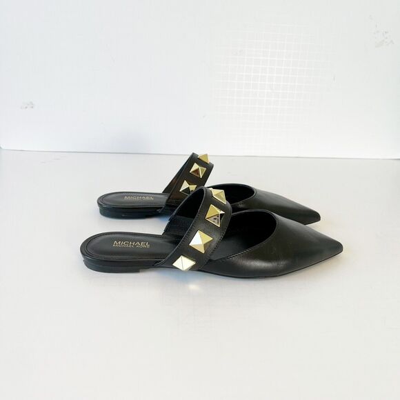 Michael Kors Wren Studded Slip On Leather Flats Black Pointed Toe Women’s Size 6 - Picture 4 of 13